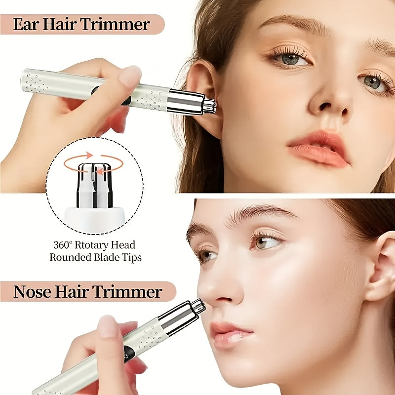 1pc USB Rechargeable Nose/ Eyebrow/ Ear Hair Trimmer & Epilator - Digital Display/ Beige Touch Control, Unisex Stylish Design, Portable Travel Essential, Painless, Skin-Friendly