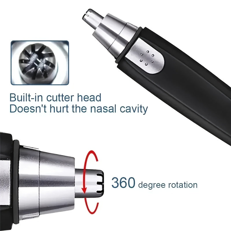 1pc Professional Nose & Ear Hair Trimmer - 360° Rotating Stainless Steel Head, Painless Electric Trimmer for Facial Hair, Eyebrows & Women's Hair - Portable Ergonomic Design, Battery-Powered (1 AA Not Included), Eyebrow Grooming Tool | Sleek Grooming Tool