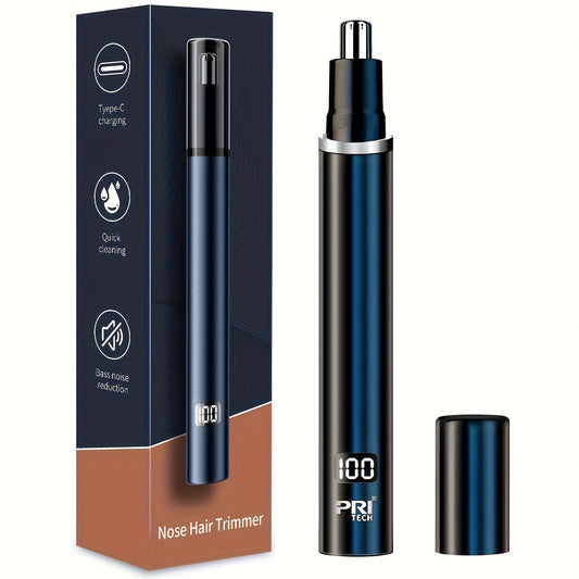 Pritech Electric Nose Trimmer Type C Rechargeable, Noise Reduce Mute Motor, Portable, Washable Cutter Head, Ear Trimmer, LED Display, All-metal Body, Vacuum Cleaning, Father'S Day Gift
