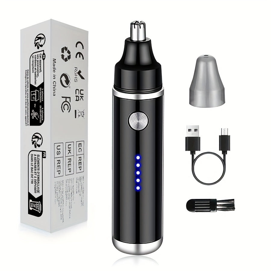 USB Rechargeable Ear and Nose Hair Trimmer - 500mAh Lithium Battery Powered Electric Grooming Kit, Painless Facial Hair Removal for Men and Women, Safe Eyebrow Shaving Device, Plastic, Age 14+