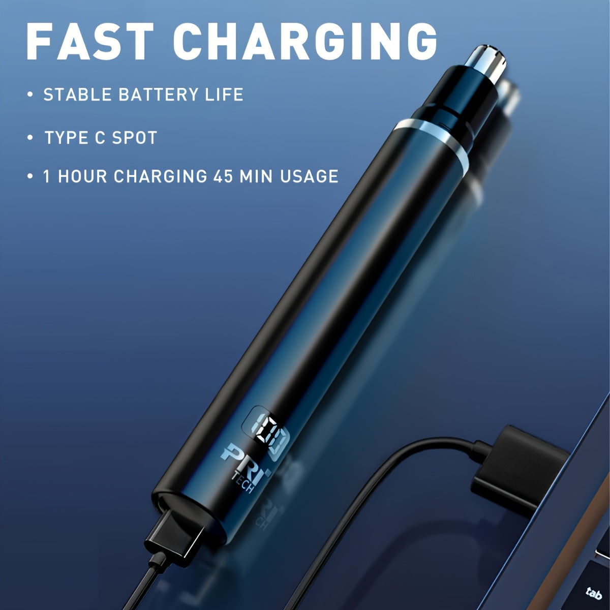 Pritech Electric Nose Trimmer Type C Rechargeable, Noise Reduce Mute Motor, Portable, Washable Cutter Head, Ear Trimmer, LED Display, All-metal Body, Vacuum Cleaning, Father'S Day Gift