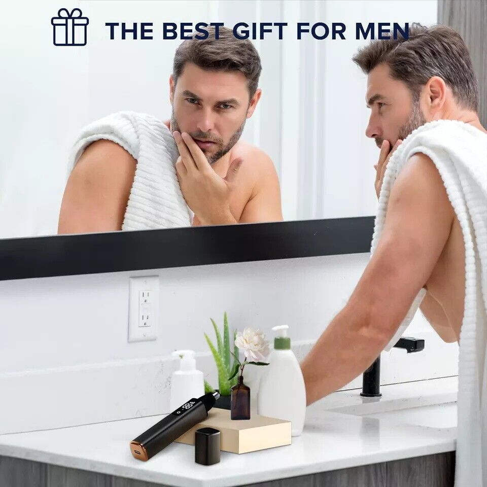 Ear and Nose Hair Trimmer with LED Display, USB Rechargeable Nose Trimmer Portable, Washable Cutter Head, Ear Trimmer, LED Display, All-metal Body,, Vacuum Cleaning, Father'S Day Gift
