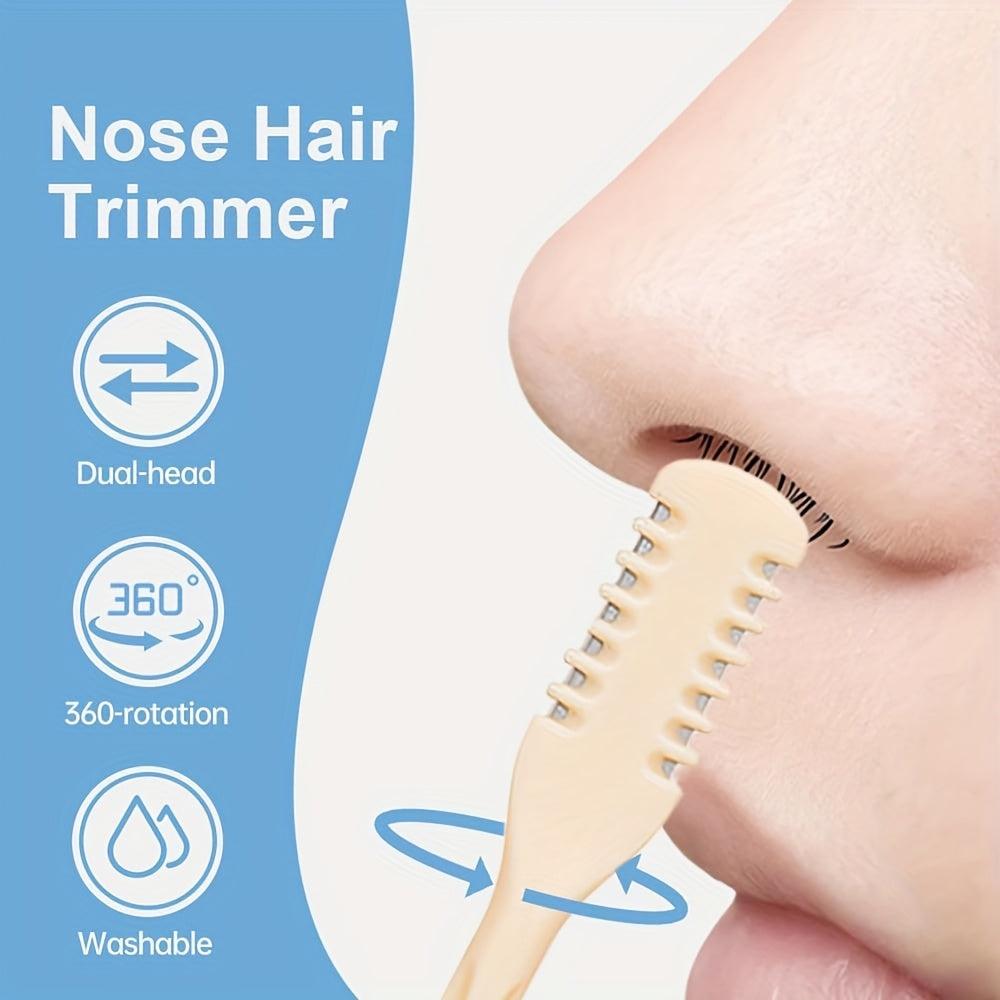 Manual Nose Hair Trimmer Set for Men and Women, Stainless Steel 12 Teeth V Blade Nasal Hair Clippers, Waterproof, Painless, Battery-Free, with Clean Brush & Travel Organizer