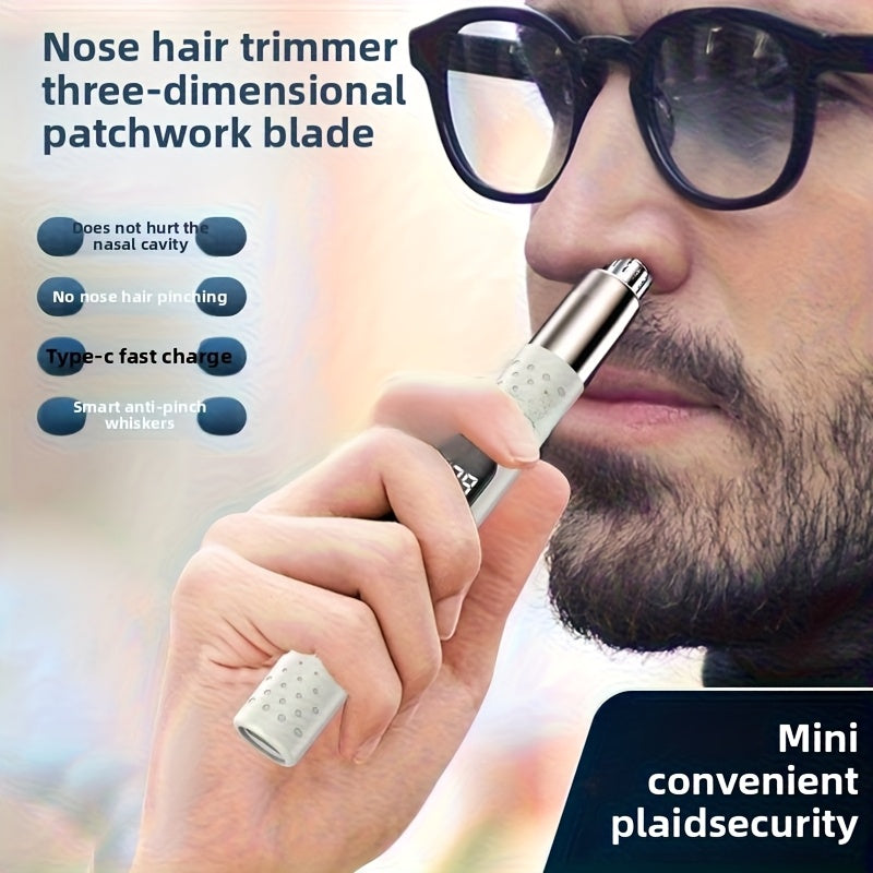 USB-Powered Nose, Eyebrow, Ear Hair Trimmer & Epilator - No Plucking, Painless Hair Removal, Stainless Steel Blades, USB-C Fast Charging, Portable Cordless groomer for Men & Women, Travel-Friendly Grooming Tool, Unisex Beauty Gadget, Digital Display