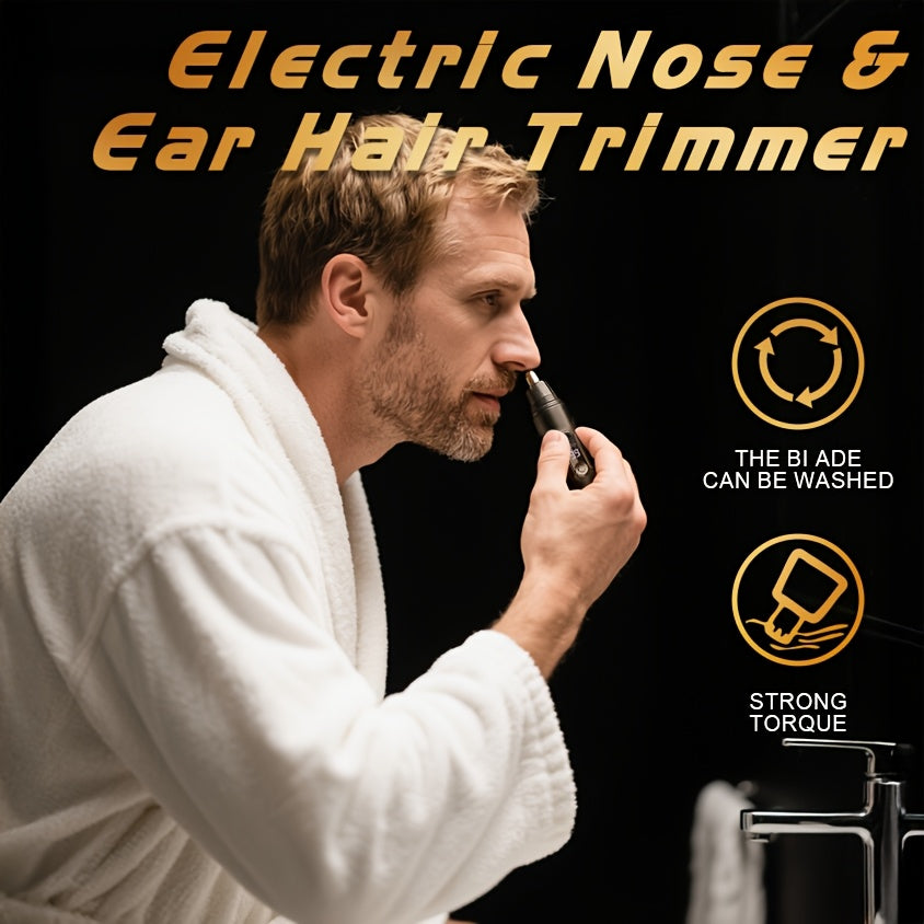Electric Nose Hair Trimmer with Digital Display - USB Rechargeable, Precision Stainless Steel Double-Edge Blade, 360° Painless Trimming, Full-Body Water Washable, Easy to Clean, Battery-Powered Personal Care Grooming Tool for Men & Women, Nose Hair