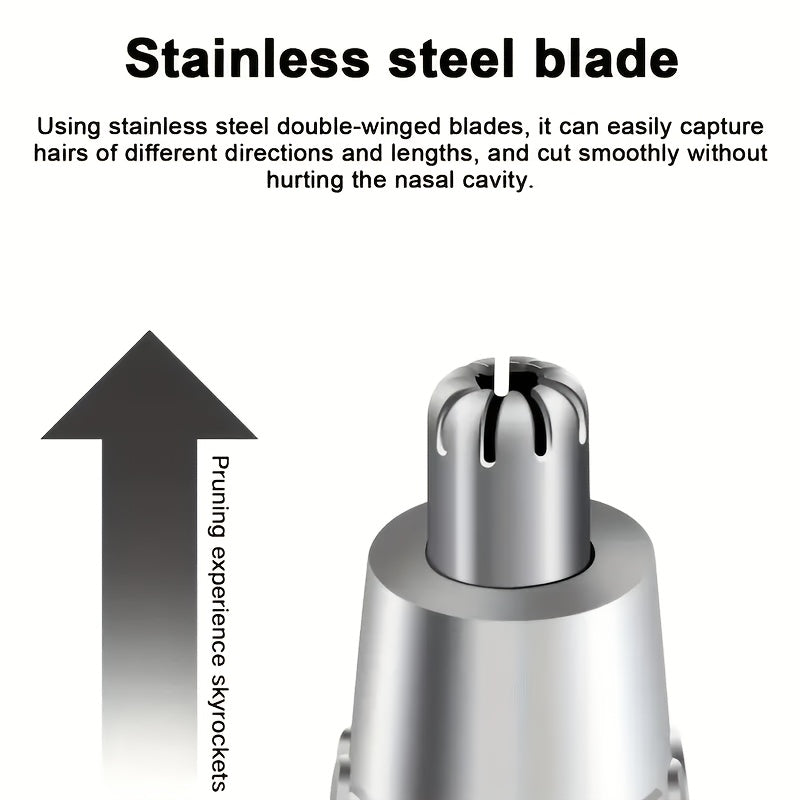 1pc Professional Nose & Ear Hair Trimmer - 360° Rotating Stainless Steel Head, Painless Electric Trimmer for Facial Hair, Eyebrows & Women's Hair - Portable Ergonomic Design, Battery-Powered (1 AA Not Included), Eyebrow Grooming Tool | Sleek Grooming Tool