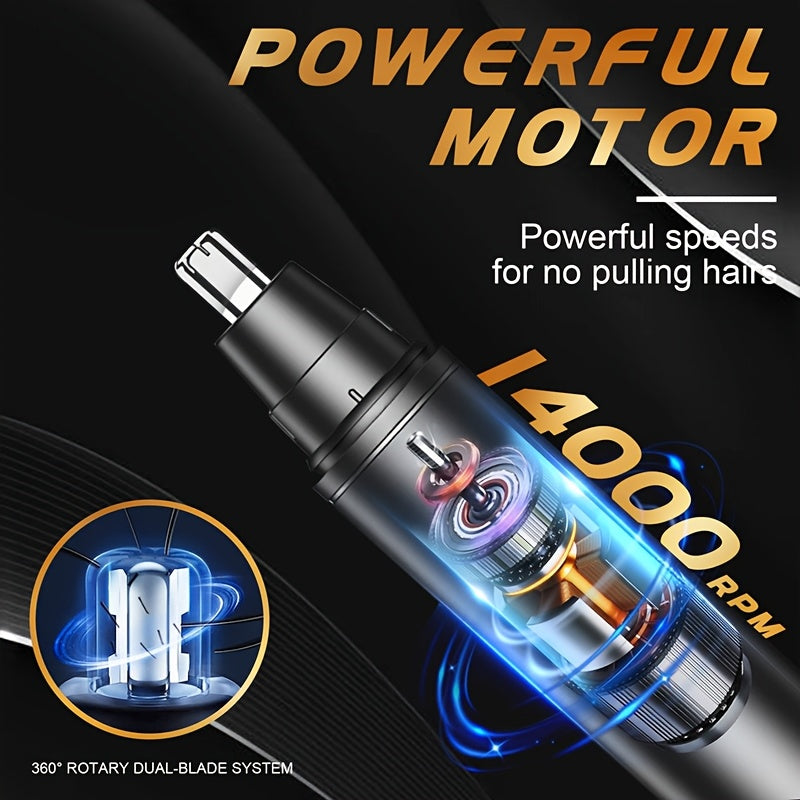 Electric Nose Hair Trimmer with Digital Display - USB Rechargeable, Precision Stainless Steel Double-Edge Blade, 360° Painless Trimming, Full-Body Water Washable, Easy to Clean, Battery-Powered Personal Care Grooming Tool for Men & Women, Nose Hair