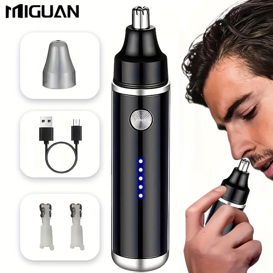 USB Rechargeable Ear and Nose Hair Trimmer - 500mAh Lithium Battery Powered Electric Grooming Kit, Painless Facial Hair Removal for Men and Women, Safe Eyebrow Shaving Device, Plastic, Age 14+