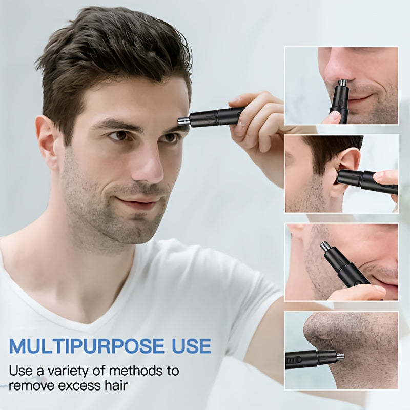 Electric Nose Hair Trimmer with Digital Display - USB Rechargeable, Precision Stainless Steel Double-Edge Blade, 360° Painless Trimming, Full-Body Water Washable, Easy to Clean, Battery-Powered Personal Care Grooming Tool for Men & Women, Nose Hair