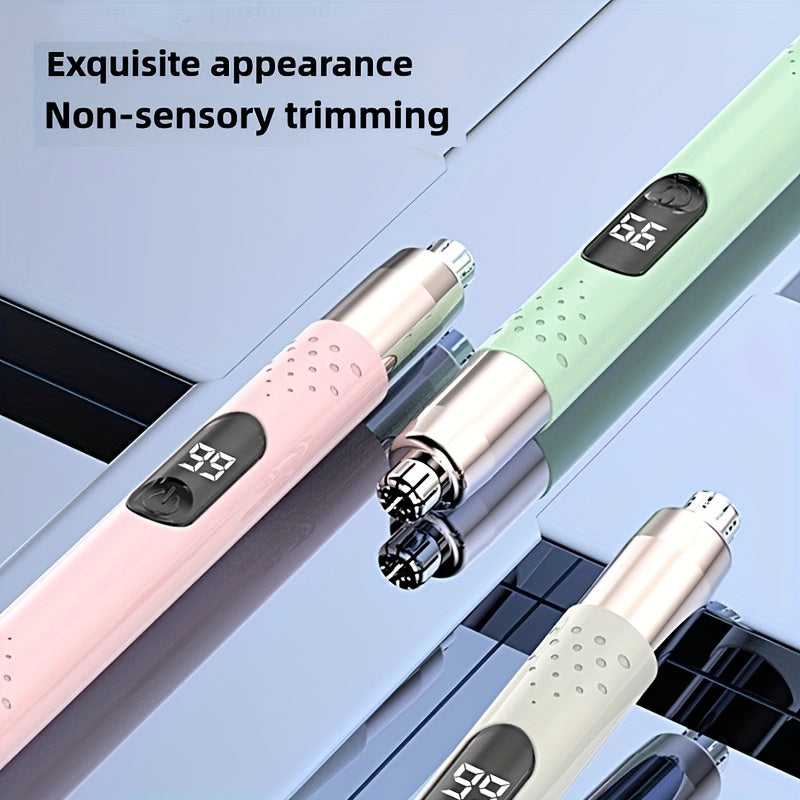 1pc USB Rechargeable Nose/ Eyebrow/ Ear Hair Trimmer & Epilator - Digital Display/ Beige Touch Control, Unisex Stylish Design, Portable Travel Essential, Painless, Skin-Friendly