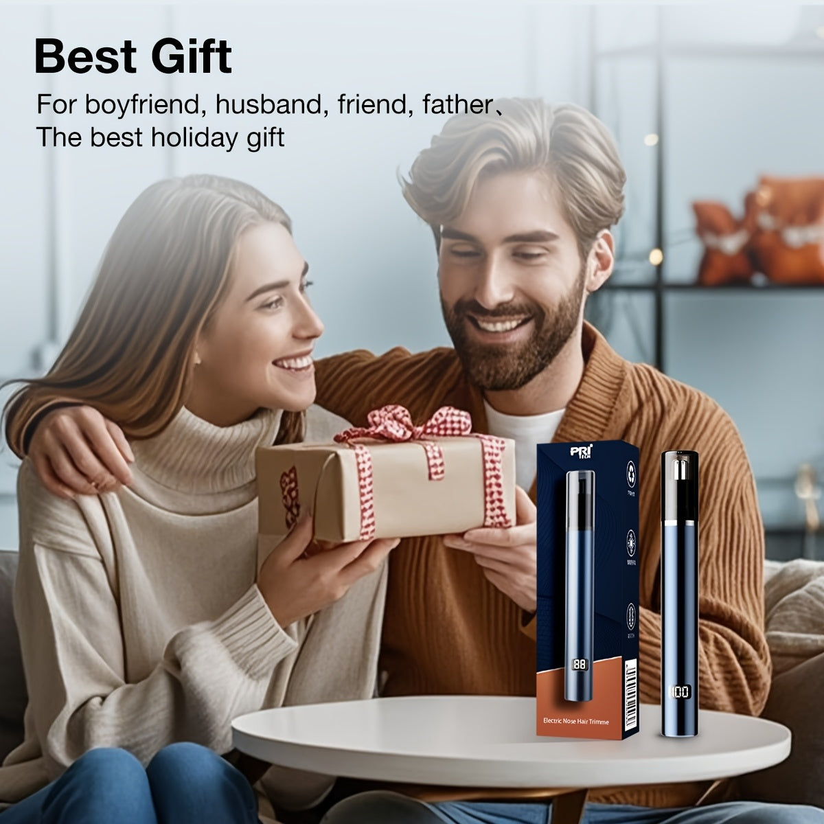 Pritech Electric Nose Trimmer Type C Rechargeable, Noise Reduce Mute Motor, Portable, Washable Cutter Head, Ear Trimmer, LED Display, All-metal Body, Vacuum Cleaning, Father'S Day Gift