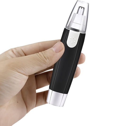 1pc Professional Nose & Ear Hair Trimmer - 360° Rotating Stainless Steel Head, Painless Electric Trimmer for Facial Hair, Eyebrows & Women's Hair - Portable Ergonomic Design, Battery-Powered (1 AA Not Included), Eyebrow Grooming Tool | Sleek Grooming Tool