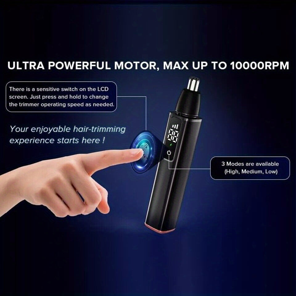 Ear and Nose Hair Trimmer with LED Display, USB Rechargeable Nose Trimmer Portable, Washable Cutter Head, Ear Trimmer, LED Display, All-metal Body,, Vacuum Cleaning, Father'S Day Gift