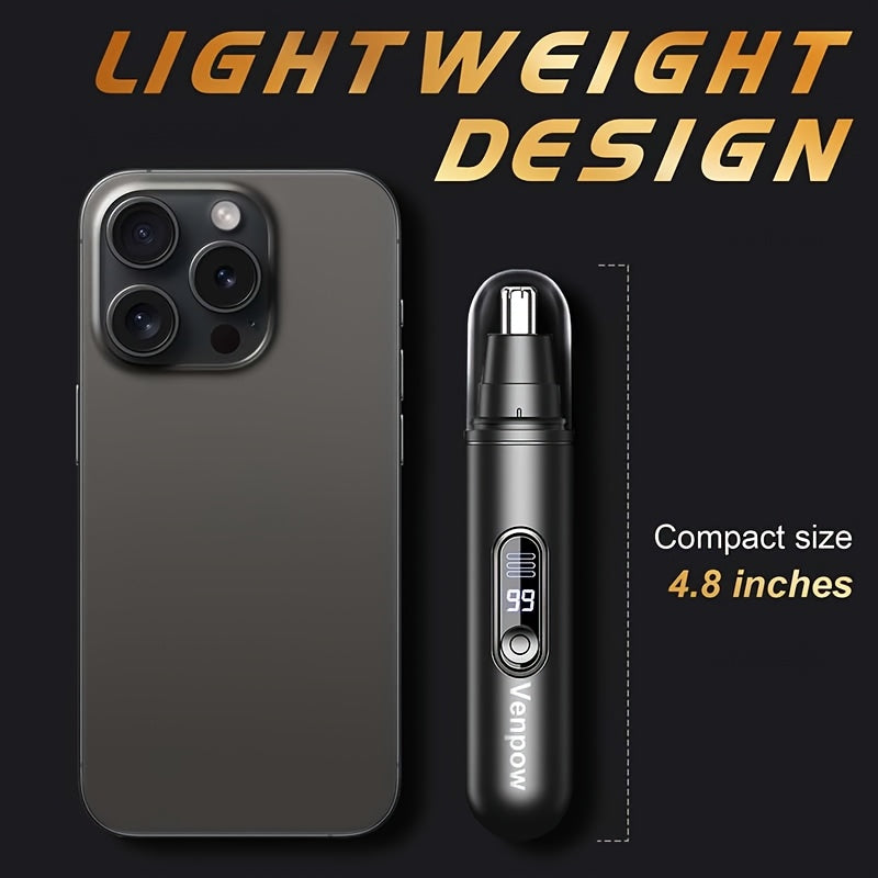 Electric Nose Hair Trimmer with Digital Display - USB Rechargeable, Precision Stainless Steel Double-Edge Blade, 360° Painless Trimming, Full-Body Water Washable, Easy to Clean, Battery-Powered Personal Care Grooming Tool for Men & Women, Nose Hair