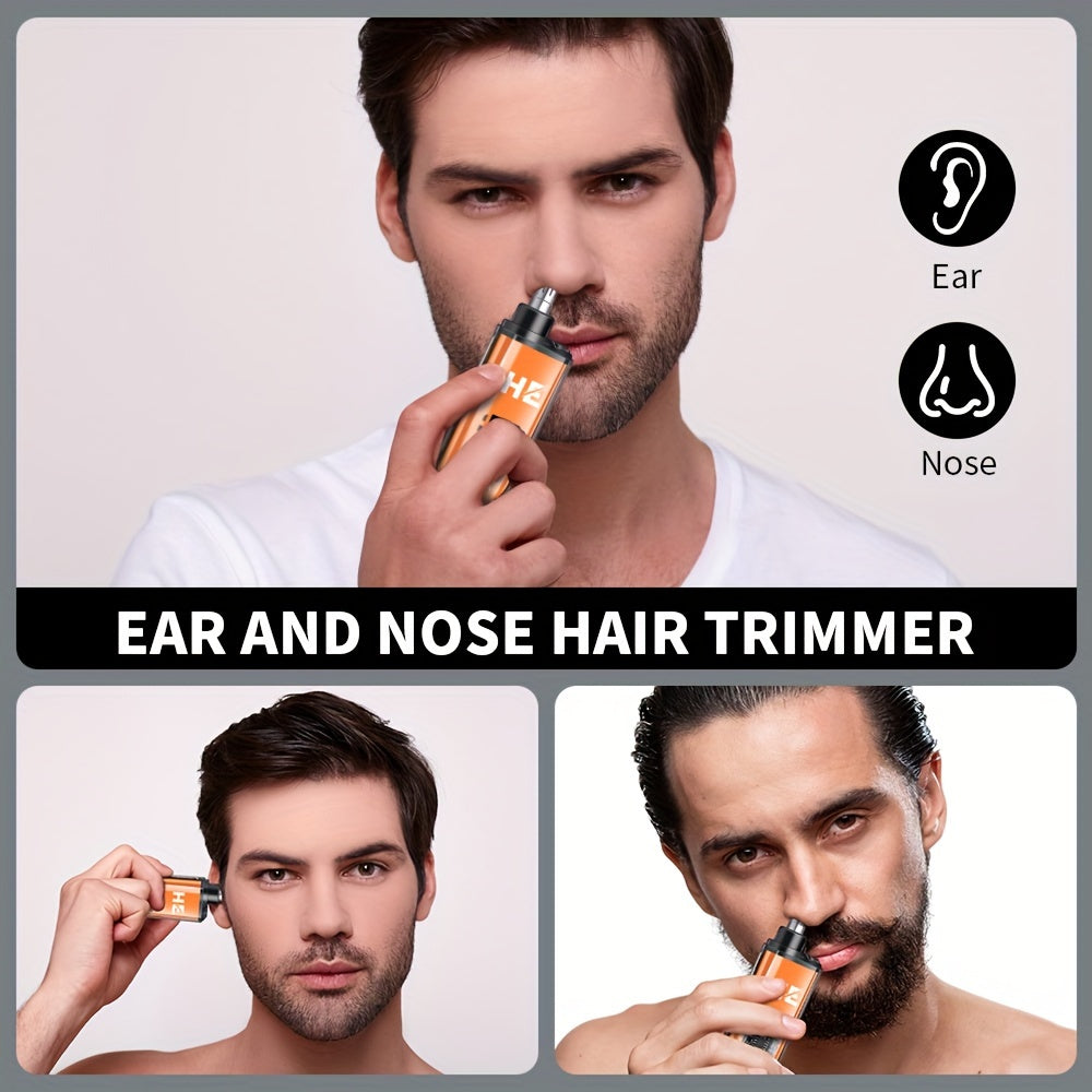 150mAh Mini Portable USB Rechargeable HIENA Electric Nose and Ear Hair Trimmer - Stainless Steel Head, Silent Motor, Nose Hair Cleaner - Gift for Men and Women, Plastic Material