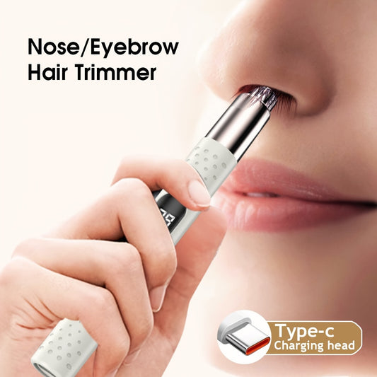 1pc USB Rechargeable Nose/ Eyebrow/ Ear Hair Trimmer & Epilator - Digital Display/ Beige Touch Control, Unisex Stylish Design, Portable Travel Essential, Painless, Skin-Friendly