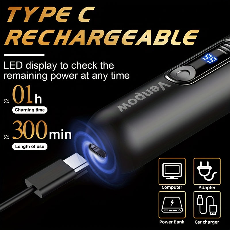 Electric Nose Hair Trimmer with Digital Display - USB Rechargeable, Precision Stainless Steel Double-Edge Blade, 360° Painless Trimming, Full-Body Water Washable, Easy to Clean, Battery-Powered Personal Care Grooming Tool for Men & Women, Nose Hair