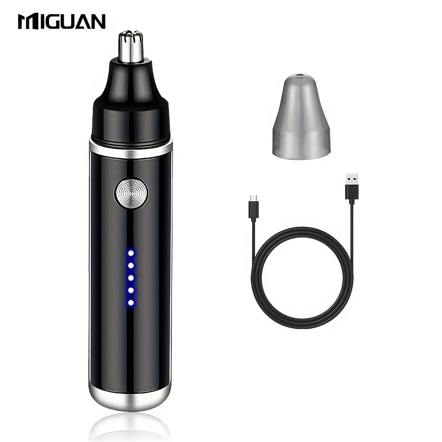 USB Rechargeable Ear and Nose Hair Trimmer - 500mAh Lithium Battery Powered Electric Grooming Kit, Painless Facial Hair Removal for Men and Women, Safe Eyebrow Shaving Device, Plastic, Age 14+