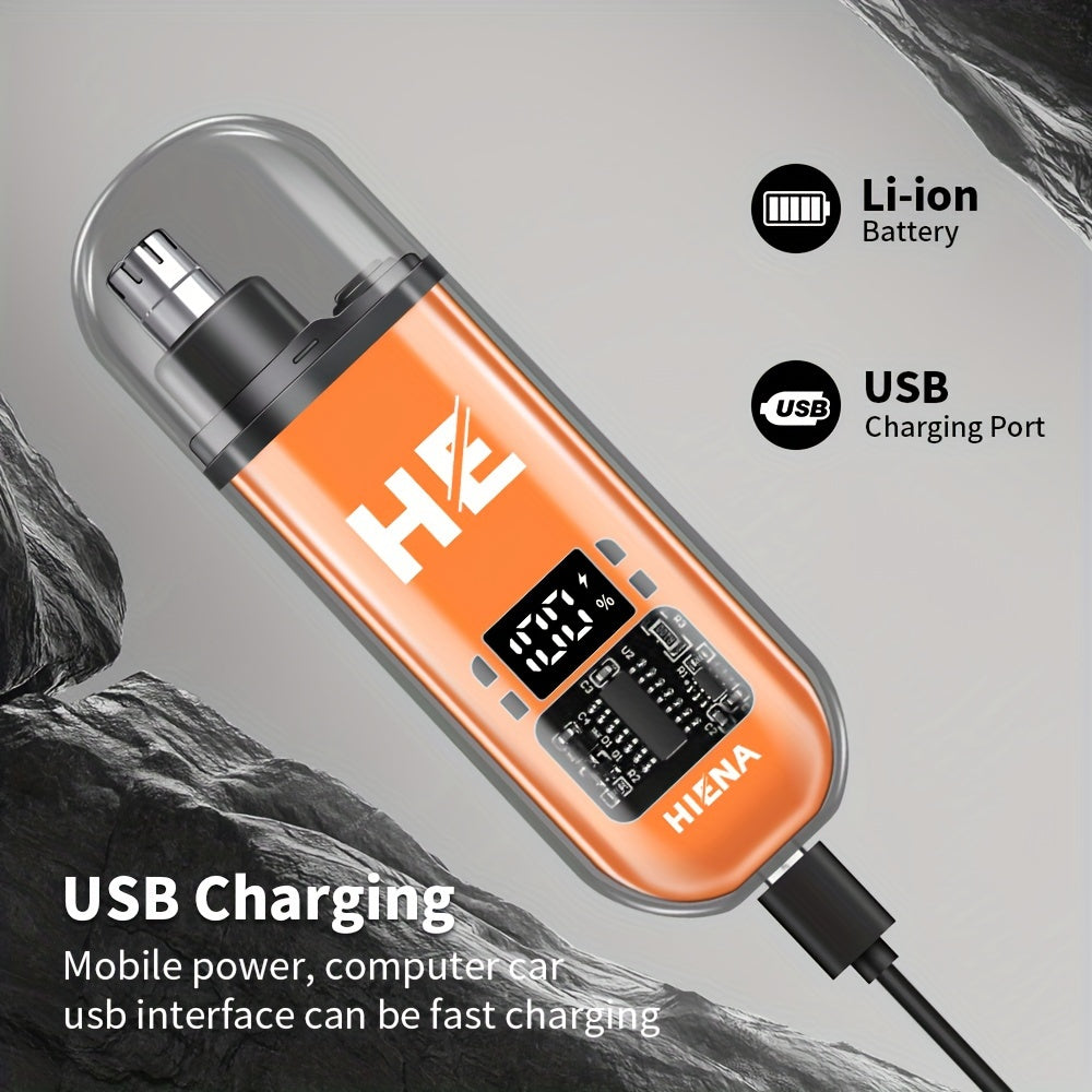 150mAh Mini Portable USB Rechargeable HIENA Electric Nose and Ear Hair Trimmer - Stainless Steel Head, Silent Motor, Nose Hair Cleaner - Gift for Men and Women, Plastic Material