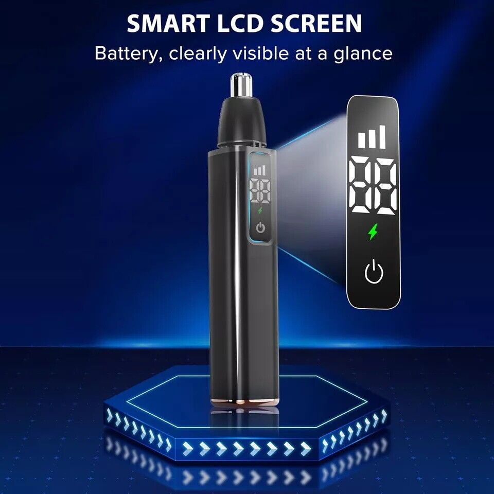Ear and Nose Hair Trimmer with LED Display, USB Rechargeable Nose Trimmer Portable, Washable Cutter Head, Ear Trimmer, LED Display, All-metal Body,, Vacuum Cleaning, Father'S Day Gift
