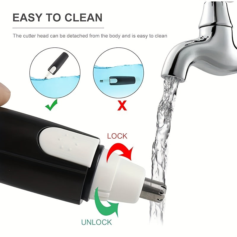 1pc Professional Nose & Ear Hair Trimmer - 360° Rotating Stainless Steel Head, Painless Electric Trimmer for Facial Hair, Eyebrows & Women's Hair - Portable Ergonomic Design, Battery-Powered (1 AA Not Included), Eyebrow Grooming Tool | Sleek Grooming Tool
