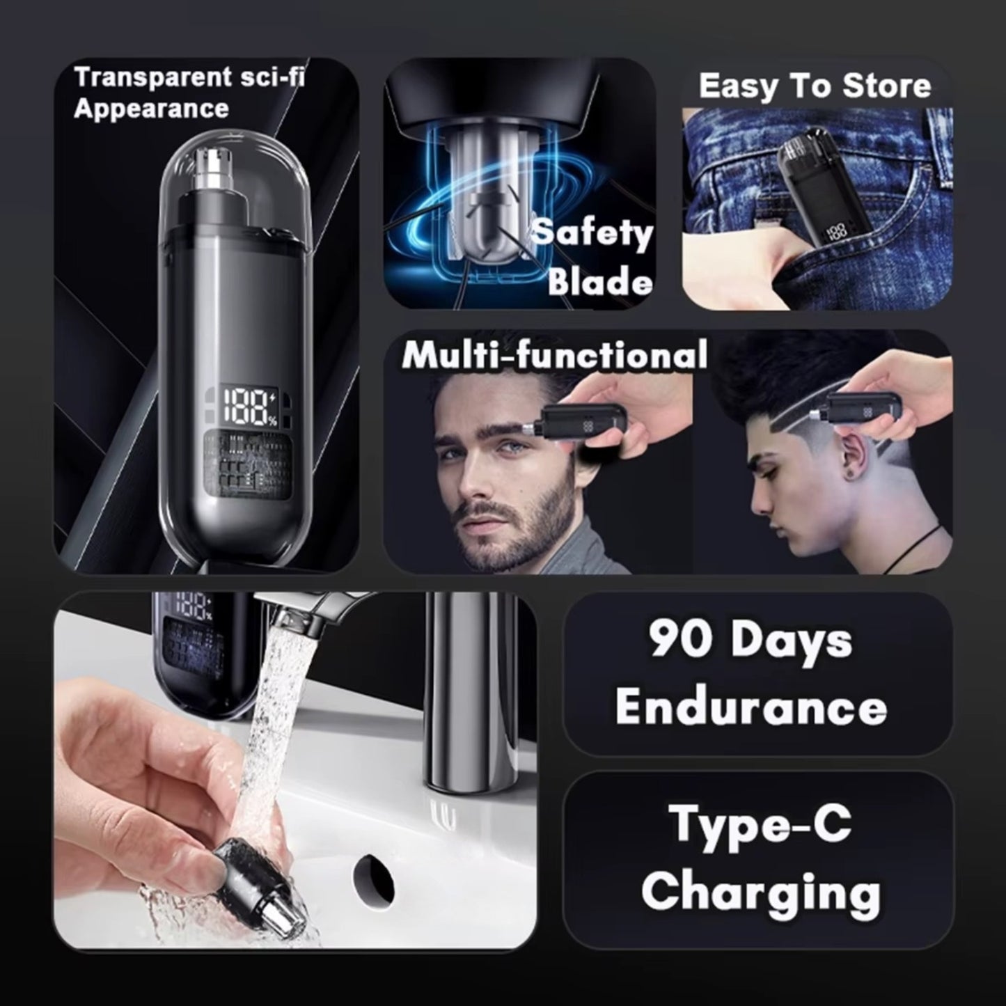 Electric Nose Hair/ Eyebrow Trimmer, Digital Display Personal Details Nose Hair Remover - Nose Hair Trimmer, Fast Charging. Suitable for Men and Women