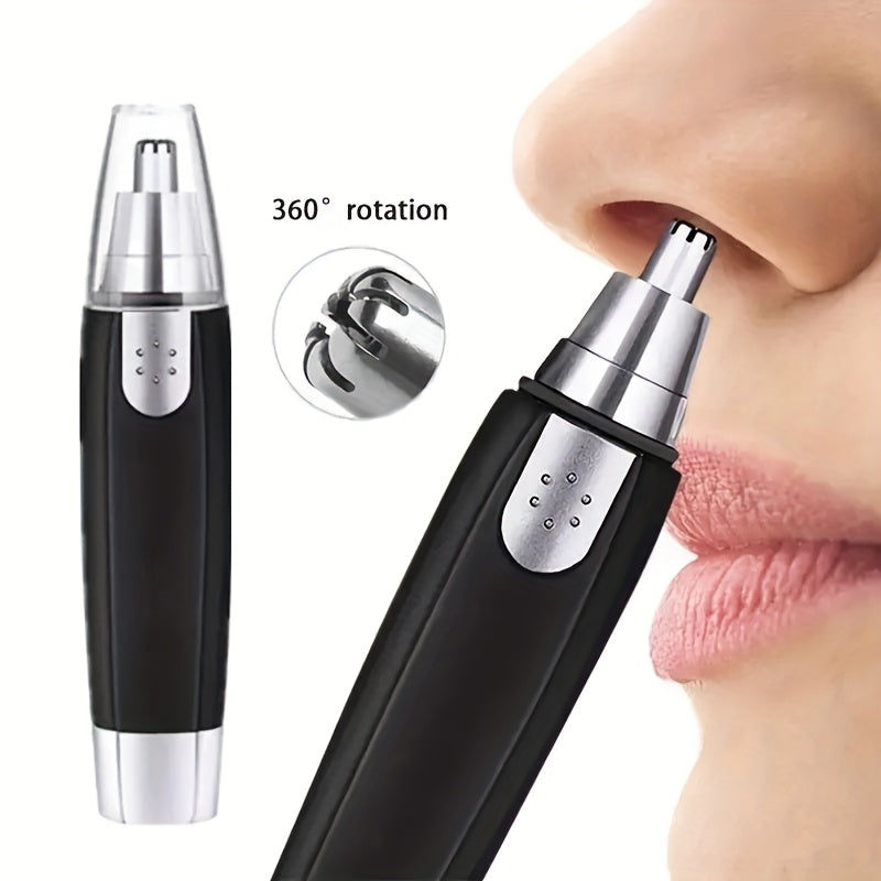 1pc Professional Nose & Ear Hair Trimmer - 360° Rotating Stainless Steel Head, Painless Electric Trimmer for Facial Hair, Eyebrows & Women's Hair - Portable Ergonomic Design, Battery-Powered (1 AA Not Included), Eyebrow Grooming Tool | Sleek Grooming Tool