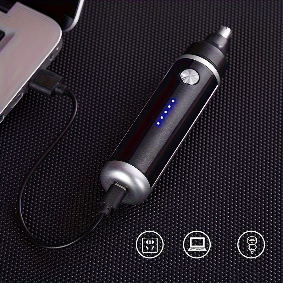 USB Rechargeable Ear and Nose Hair Trimmer - 500mAh Lithium Battery Powered Electric Grooming Kit, Painless Facial Hair Removal for Men and Women, Safe Eyebrow Shaving Device, Plastic, Age 14+