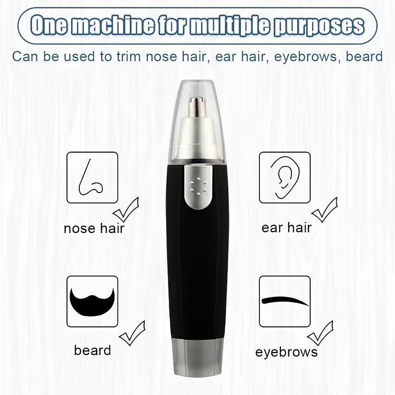 1pc Professional Nose & Ear Hair Trimmer - 360° Rotating Stainless Steel Head, Painless Electric Trimmer for Facial Hair, Eyebrows & Women's Hair - Portable Ergonomic Design, Battery-Powered (1 AA Not Included), Eyebrow Grooming Tool | Sleek Grooming Tool