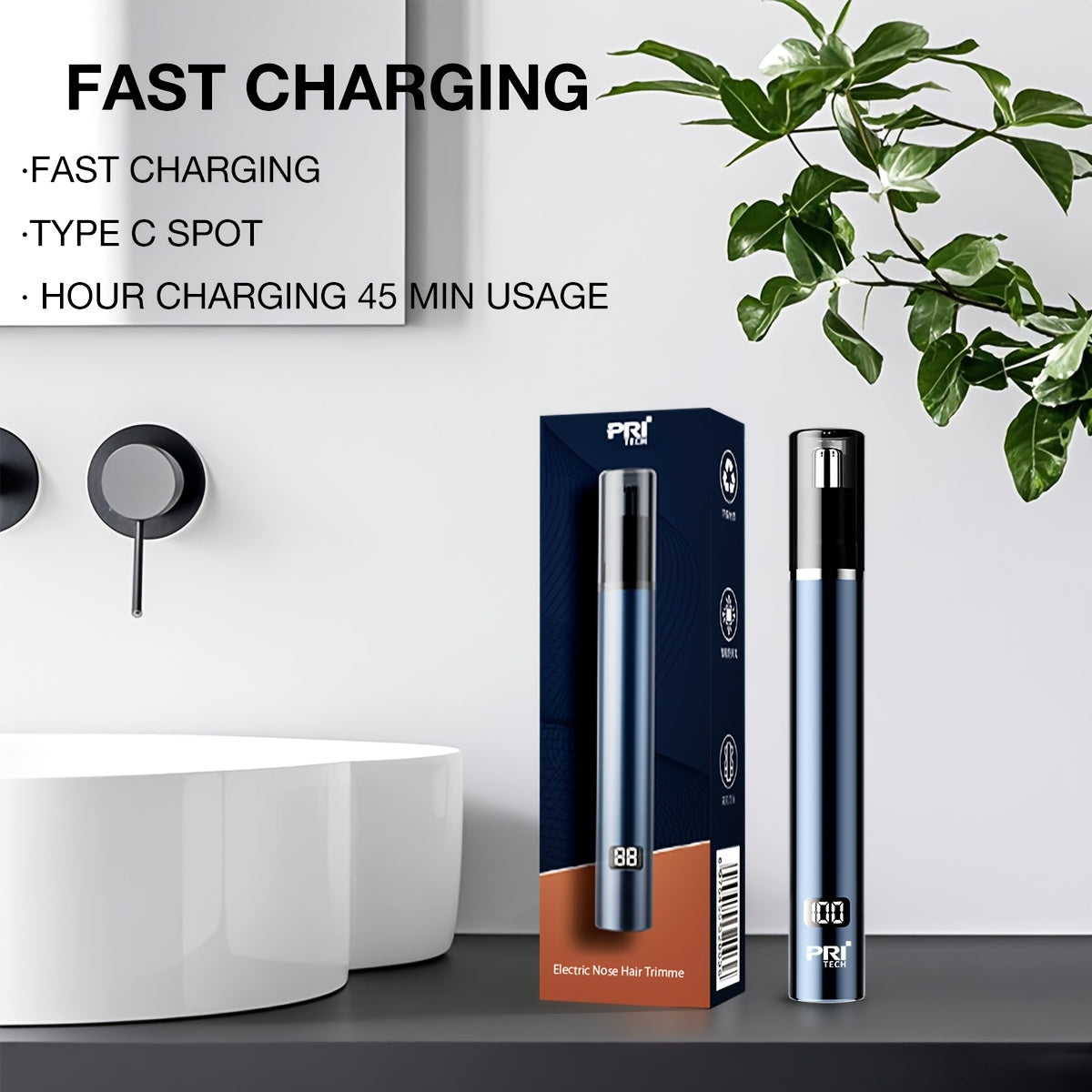 Pritech Electric Nose Trimmer Type C Rechargeable, Noise Reduce Mute Motor, Portable, Washable Cutter Head, Ear Trimmer, LED Display, All-metal Body, Vacuum Cleaning, Father'S Day Gift