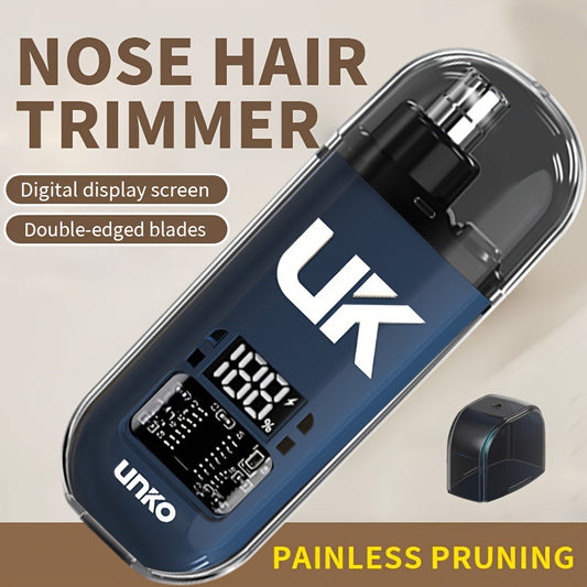UNOKO Double-Edged Electric Nose & Ear Hair Trimmer for Men and Women - USB Rechargeable, 150mAh Battery, Digital Display, High-Speed Motor, Large Screen, Intelligent Digital Display, Black & Blue Options