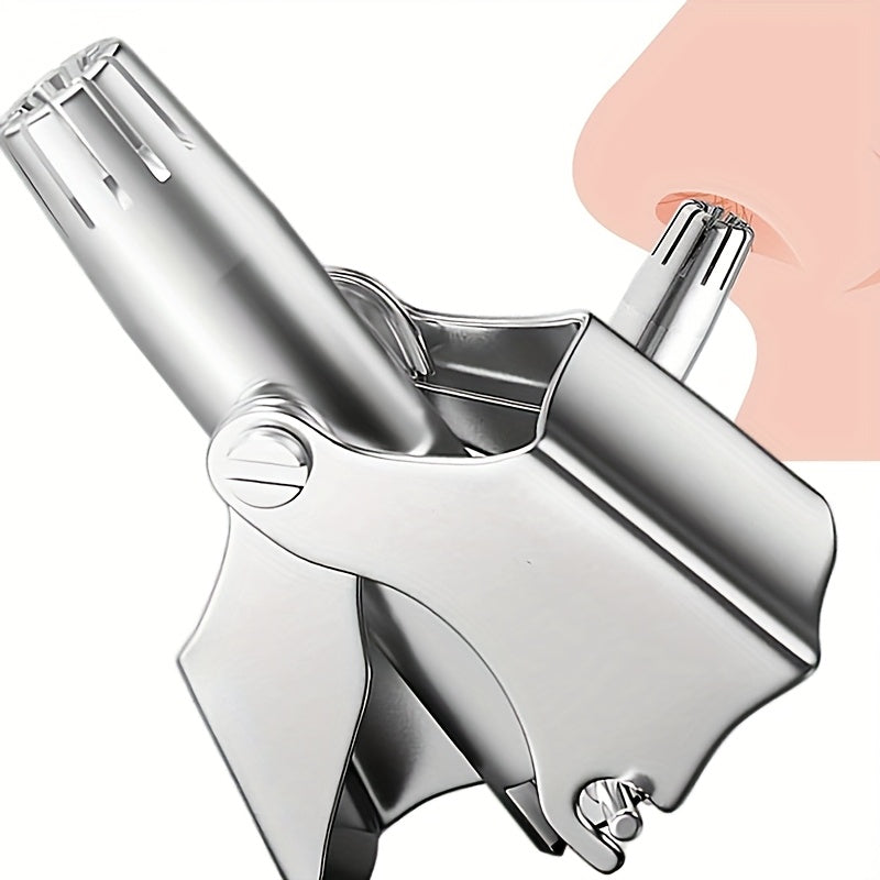 Manual Nose Hair Trimmer Set for Men and Women, Stainless Steel 12 Teeth V Blade Nasal Hair Clippers, Waterproof, Painless, Battery-Free, with Clean Brush & Travel Organizer