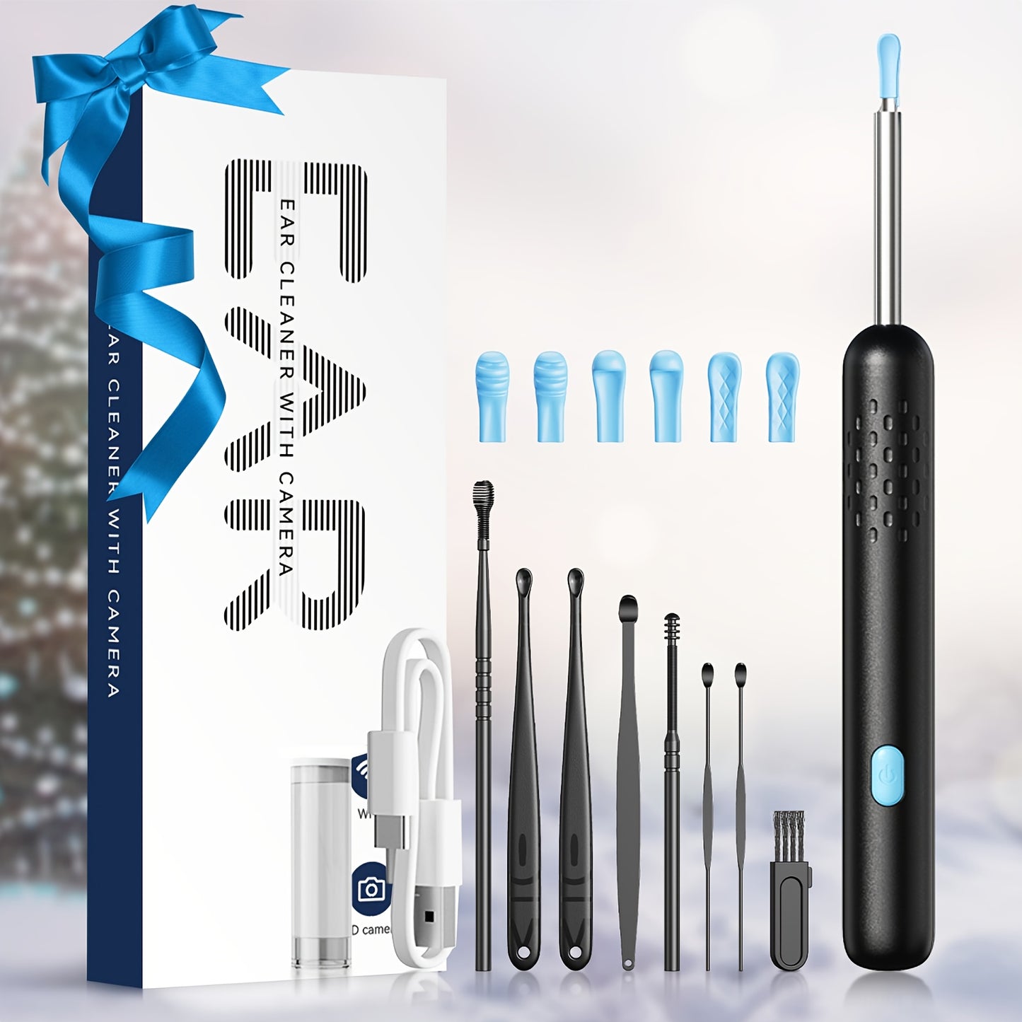 7pcs Ear Wax Removal Tool with Visual Ear Pick, 6 Ear Pick Covers, Camera & Light - USB Rechargeable, Compatible with All Mobile Phones, Includes Cleaning Brush & Storage Case, Earwax Removal Tool, Mobile Phone Accessory, Sleek Design, Durable
