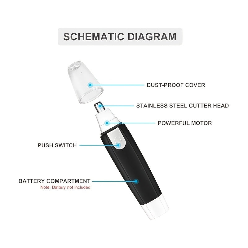 1pc Professional Nose & Ear Hair Trimmer - 360° Rotating Stainless Steel Head, Painless Electric Trimmer for Facial Hair, Eyebrows & Women's Hair - Portable Ergonomic Design, Battery-Powered (1 AA Not Included), Eyebrow Grooming Tool | Sleek Grooming Tool