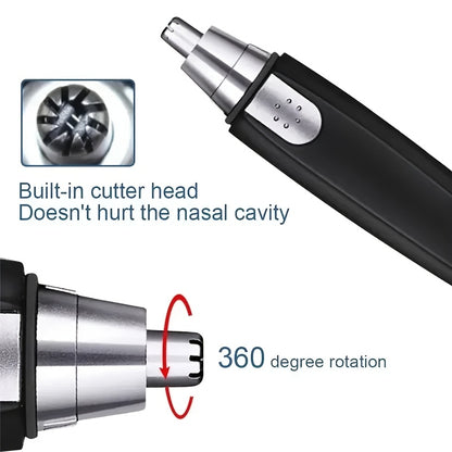 1pc Professional Nose & Ear Hair Trimmer - 360° Rotating Stainless Steel Head, Painless Electric Trimmer for Facial Hair, Eyebrows & Women's Hair - Portable Ergonomic Design, Battery-Powered (1 AA Not Included), Eyebrow Grooming Tool | Sleek Grooming Tool