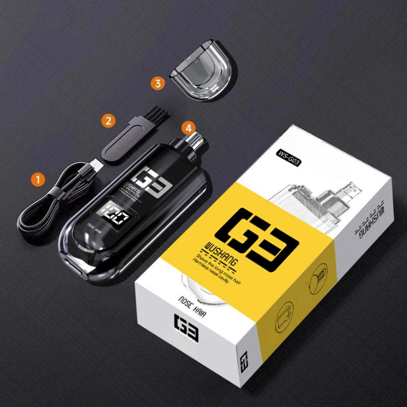 [Painless Trimmer] Painless Nose Hair Trimmer | USB Rechargeable, Dual-Edge Blades, Easy to Clean, Lightweight & Portable for Men and Women, Plastic Body, Digital Display