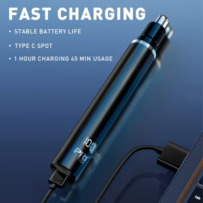 Pritech Electric Nose Trimmer Type C Rechargeable, Noise Reduce Mute Motor, Portable, Washable Cutter Head, Ear Trimmer, LED Display, All-metal Body, Vacuum Cleaning, Father'S Day Gift