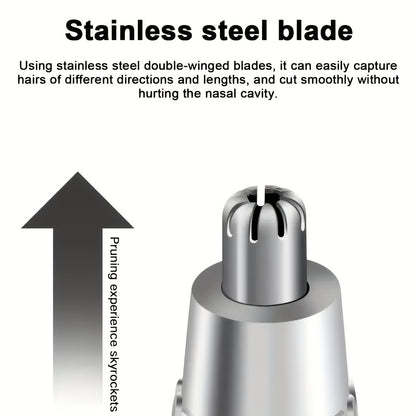 1pc Professional Nose & Ear Hair Trimmer - 360° Rotating Stainless Steel Head, Painless Electric Trimmer for Facial Hair, Eyebrows & Women's Hair - Portable Ergonomic Design, Battery-Powered (1 AA Not Included), Eyebrow Grooming Tool | Sleek Grooming Tool