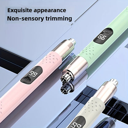 1pc USB Rechargeable Nose/ Eyebrow/ Ear Hair Trimmer & Epilator - Digital Display/ Beige Touch Control, Unisex Stylish Design, Portable Travel Essential, Painless, Skin-Friendly