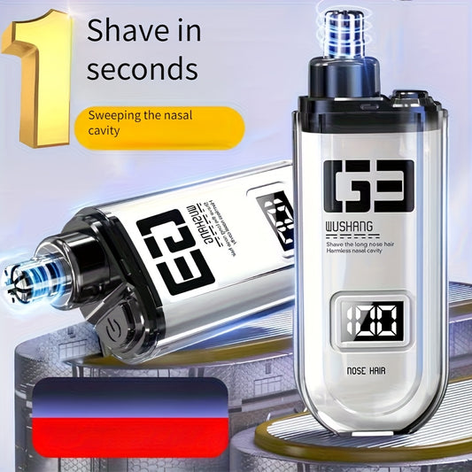 [Rechargeable Nose Trimmer] Painless USB Rechargeable Nose Hair Trimmer | Dual-Edge Blades, Easy to Clean, Lightweight & Portable for Men and Women, Plastic Body, Digital Display