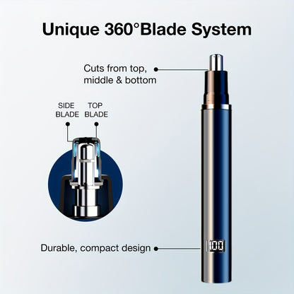 Pritech Electric Nose Trimmer Type C Rechargeable, Noise Reduce Mute Motor, Portable, Washable Cutter Head, Ear Trimmer, LED Display, All-metal Body, Vacuum Cleaning, Father'S Day Gift