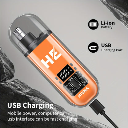 150mAh Mini Portable USB Rechargeable HIENA Electric Nose and Ear Hair Trimmer - Stainless Steel Head, Silent Motor, Nose Hair Cleaner - Gift for Men and Women, Plastic Material