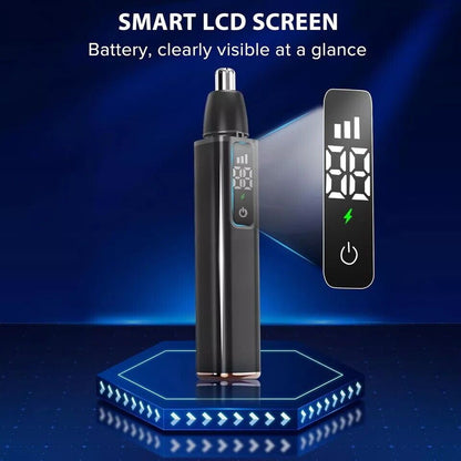 Ear and Nose Hair Trimmer with LED Display, USB Rechargeable Nose Trimmer Portable, Washable Cutter Head, Ear Trimmer, LED Display, All-metal Body,, Vacuum Cleaning, Father'S Day Gift