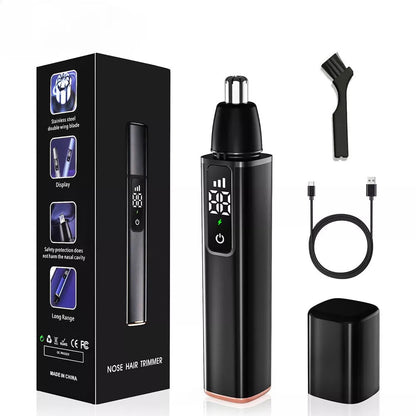 Ear and Nose Hair Trimmer with LED Display, USB Rechargeable Nose Trimmer Portable, Washable Cutter Head, Ear Trimmer, LED Display, All-metal Body,, Vacuum Cleaning, Father'S Day Gift