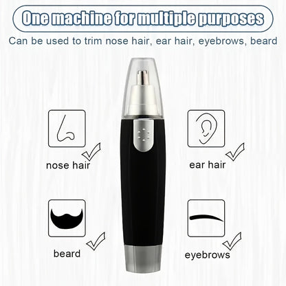 1pc Professional Nose & Ear Hair Trimmer - 360° Rotating Stainless Steel Head, Painless Electric Trimmer for Facial Hair, Eyebrows & Women's Hair - Portable Ergonomic Design, Battery-Powered (1 AA Not Included), Eyebrow Grooming Tool | Sleek Grooming Tool