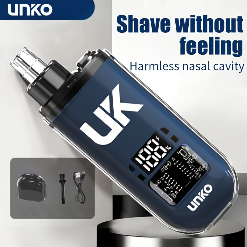 UNOKO Double-Edged Electric Nose & Ear Hair Trimmer for Men and Women - USB Rechargeable, 150mAh Battery, Digital Display, High-Speed Motor, Large Screen, Intelligent Digital Display, Black & Blue Options