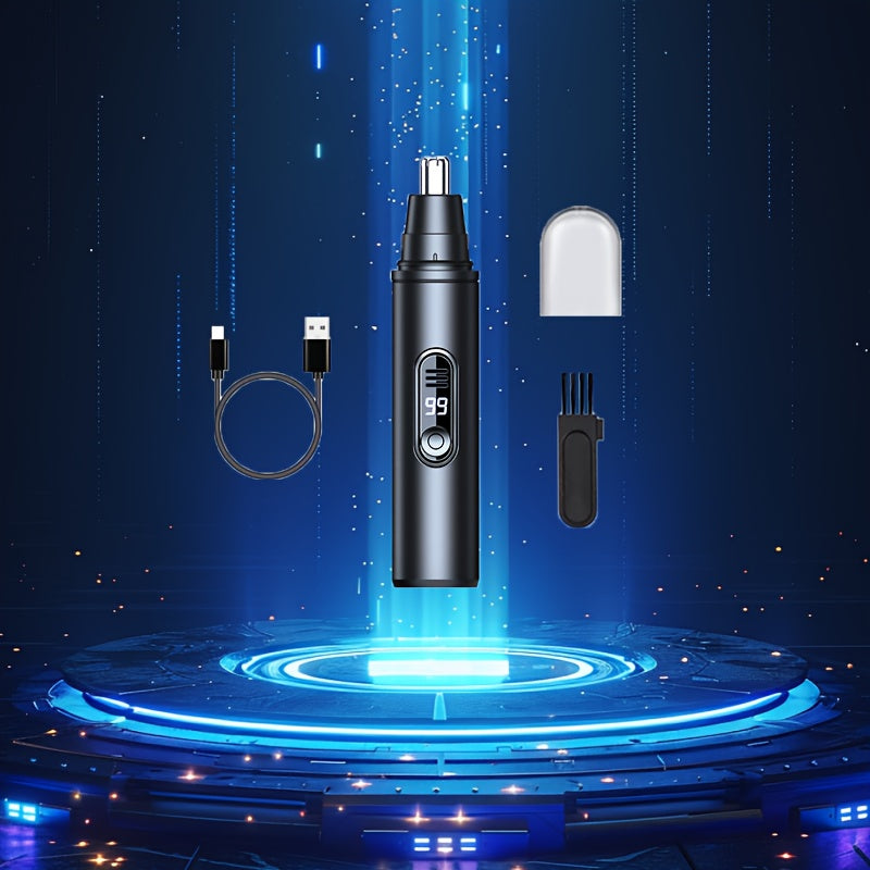[Rechargeable Nose Trimmer] Rechargeable Electric Nose Hair Trimmer with LED Display & Dual Blades | Painless Facial Hair Removal for Men & Women, Safe Pruning, Type-C Charging, Durable Plastic Design, Compact Size, Precision Blades, Personal Hygiene,