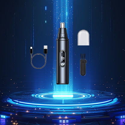 [Rechargeable Nose Trimmer] Rechargeable Electric Nose Hair Trimmer with LED Display & Dual Blades | Painless Facial Hair Removal for Men & Women, Safe Pruning, Type-C Charging, Durable Plastic Design, Compact Size, Precision Blades, Personal Hygiene,