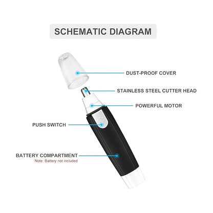 1pc Professional Nose & Ear Hair Trimmer - 360° Rotating Stainless Steel Head, Painless Electric Trimmer for Facial Hair, Eyebrows & Women's Hair - Portable Ergonomic Design, Battery-Powered (1 AA Not Included), Eyebrow Grooming Tool | Sleek Grooming Tool